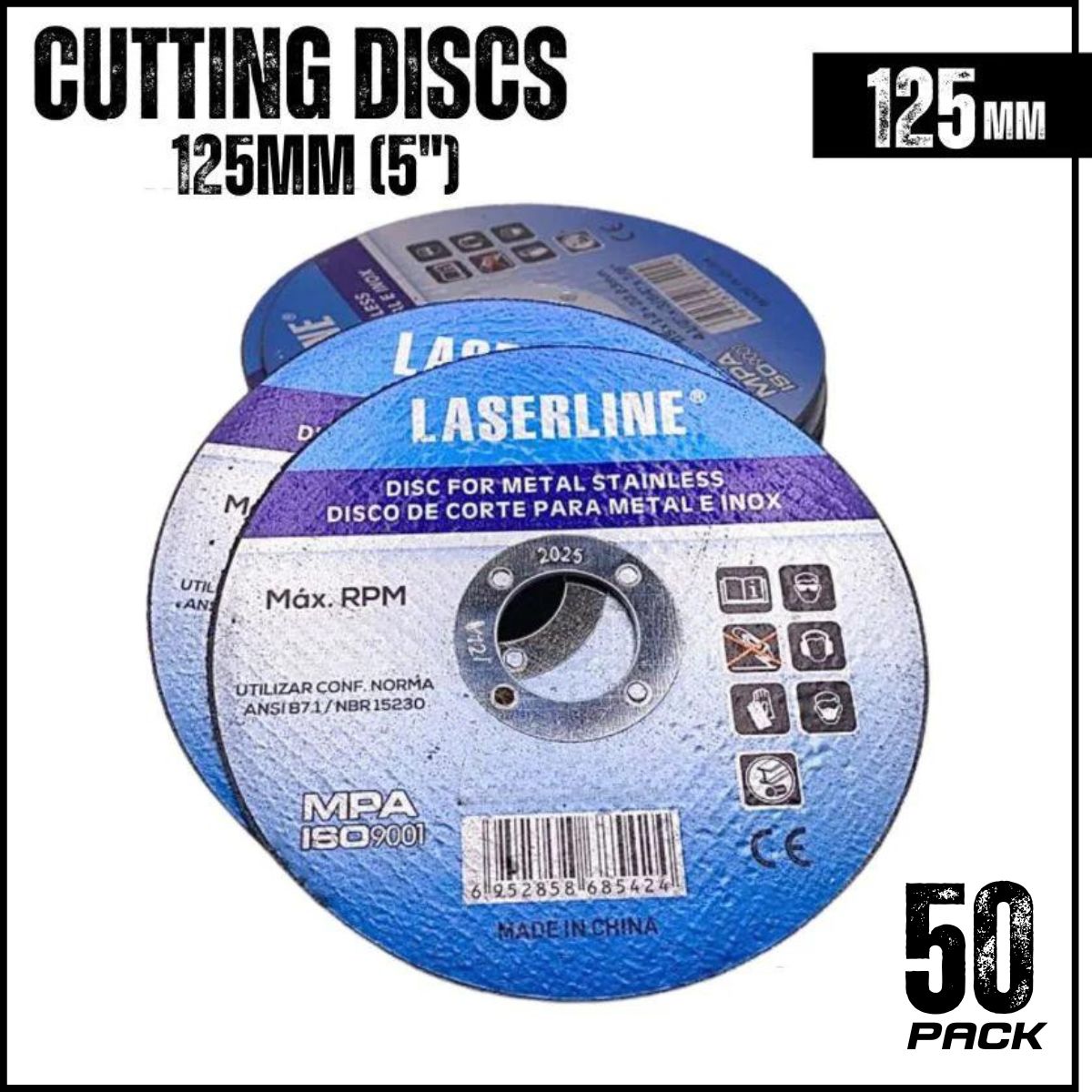 (50 PACK) 125mm cutting disc for metal/stainless steel 5” - pack of 50