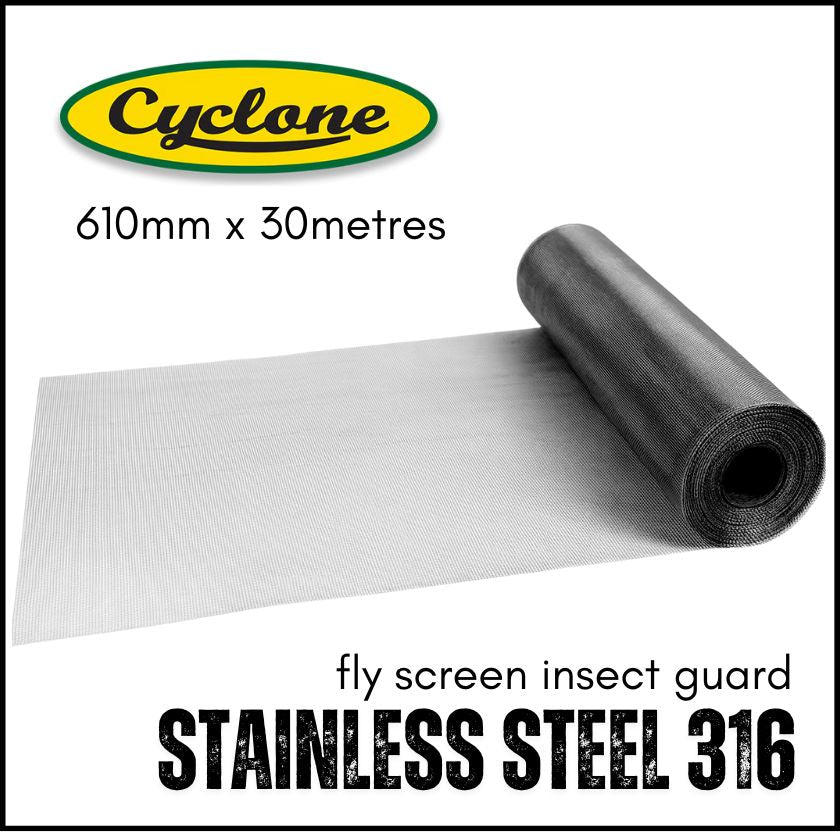 Cyclone Stainless Steel 316 Fly Screen Insect Guard – 610mm x 30m Roll