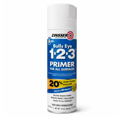 Zinsser Bulls Eye 1-2-3 Primer Spray – All-Surface Stain Blocking Primer, White 454g