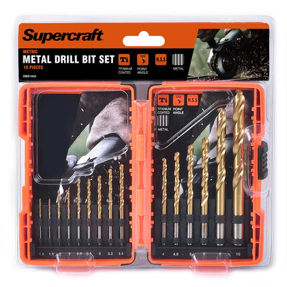 Supercraft DBS1020 15-Piece Titanium Coated HSS Set Metric Metal Drill Bit Set - South East Clearance Centre