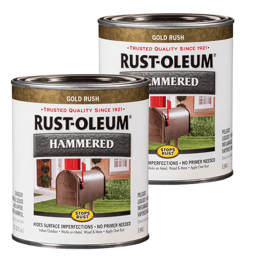 (2 Tins) Rust-Oleum Stops Rust Hammered Brush-On Paint Gold Rush 946mL – 2 Tins