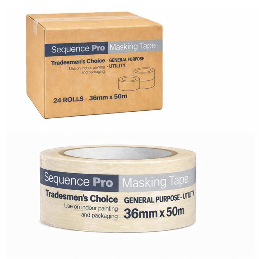 Sequence General Purpose Utility Masking Tape (Carton of 24 Rolls) - 36mm - South East Clearance Centre