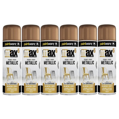 Paintworx MAX5 Metallic Spray Paint, Rose Gold (6 Cans) - South East Clearance Centre