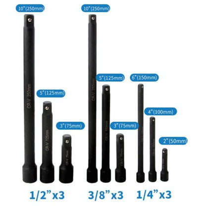 Extension Bar 9 Piece Set, 1/4, 3/8, 1/2" Drive - South East Clearance Centre