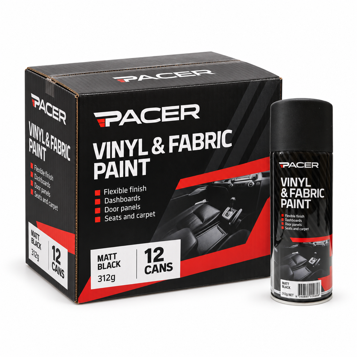 PACER VINYL & FABRIC PAINT 312GM - MATT BLACK (Box of 12)