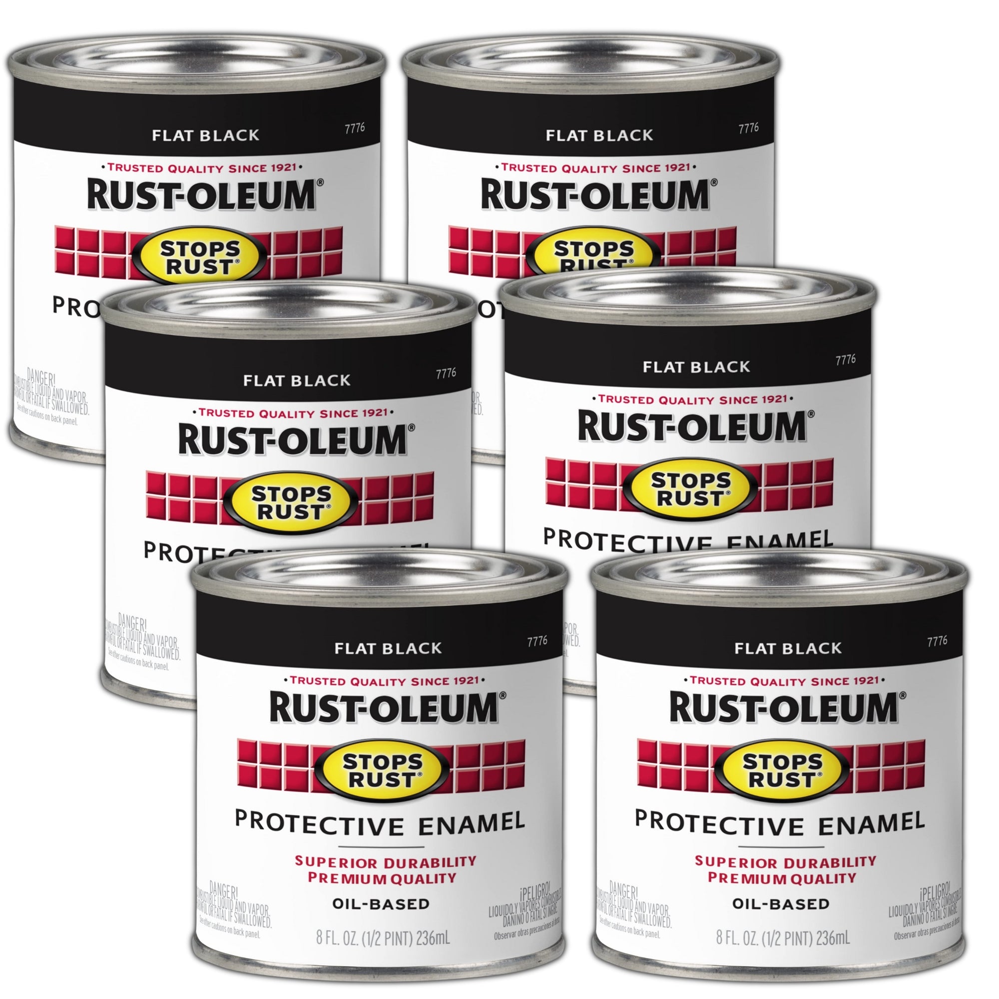 Rust-Oleum 7776730 Stops Rust Protective Enamel 236ml | FLAT BLACK (6 Cans) - South East Clearance Centre
