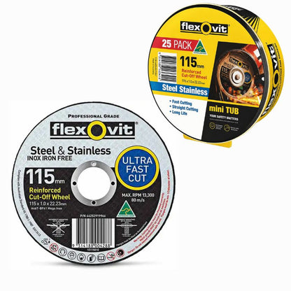 Flexovit MEGA INOX Ultra Thin Cut Off Disc 115 x 1.0 x 22.2mm – (Pack of 25)