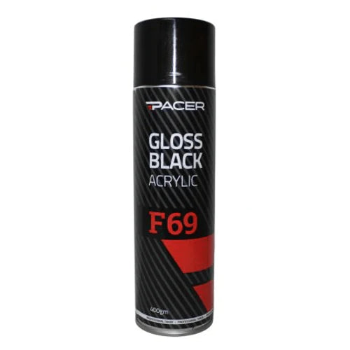 PACER F69 GLOSS BLACK ACRYLIC 400G SPRAY- GB400 - South East Clearance Centre