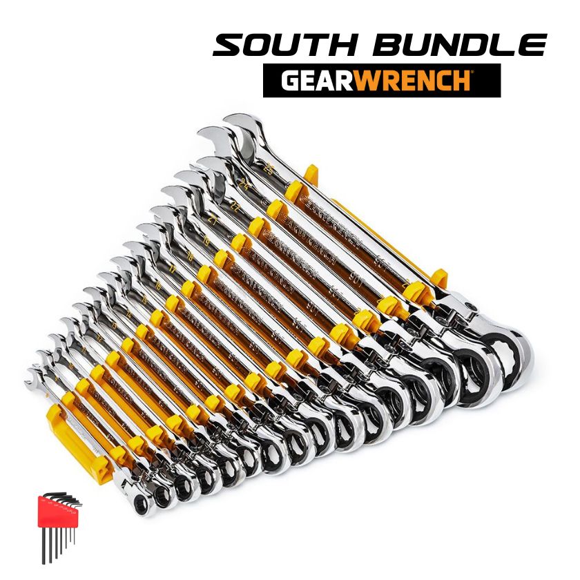GEARWRENCH 86728STH 16pce 90-Tooth 12 Point Flex Head Ratcheting Combination Metric Wrench Set with allen key - South East Clearance Centre