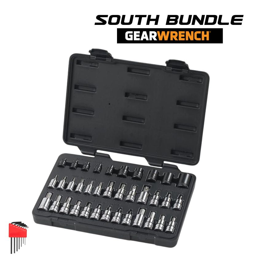GearWrench 36 Piece 1/4”, 3/8” & 1/2” Drive Standard Hex, E-Torx® & Torx® Bit Metric & Imperial Socket Set - 80726STH With allen key - South East Clearance Centre