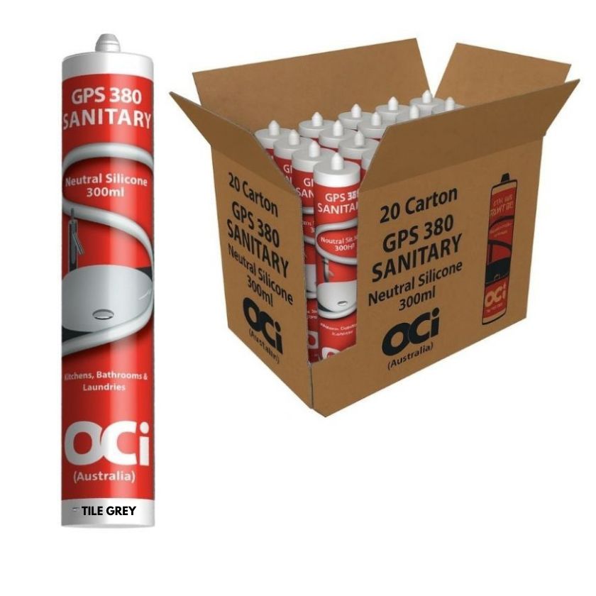 (Box of 20) – OCI Kitchen & Bathroom Anti-Fungal Sanitary Silicone, Neutral Cure, 300ml Cartridges (TILE GREY) - South East Clearance Centre