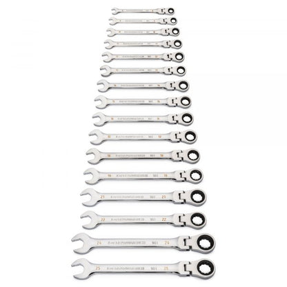 GEARWRENCH 86728STH 16pce 90-Tooth 12 Point Flex Head Ratcheting Combination Metric Wrench Set with allen key - South East Clearance Centre