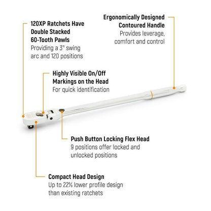 Gearwrench 1/2" Drive 120XP Locking Flex Head Ratchet 25"