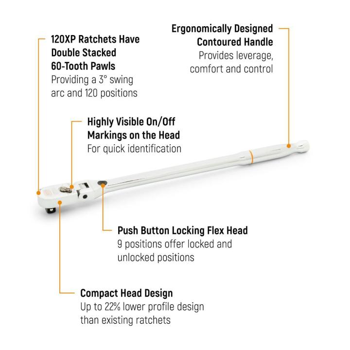 Gearwrench 1/2" Drive 120XP Locking Flex Head Ratchet 25"