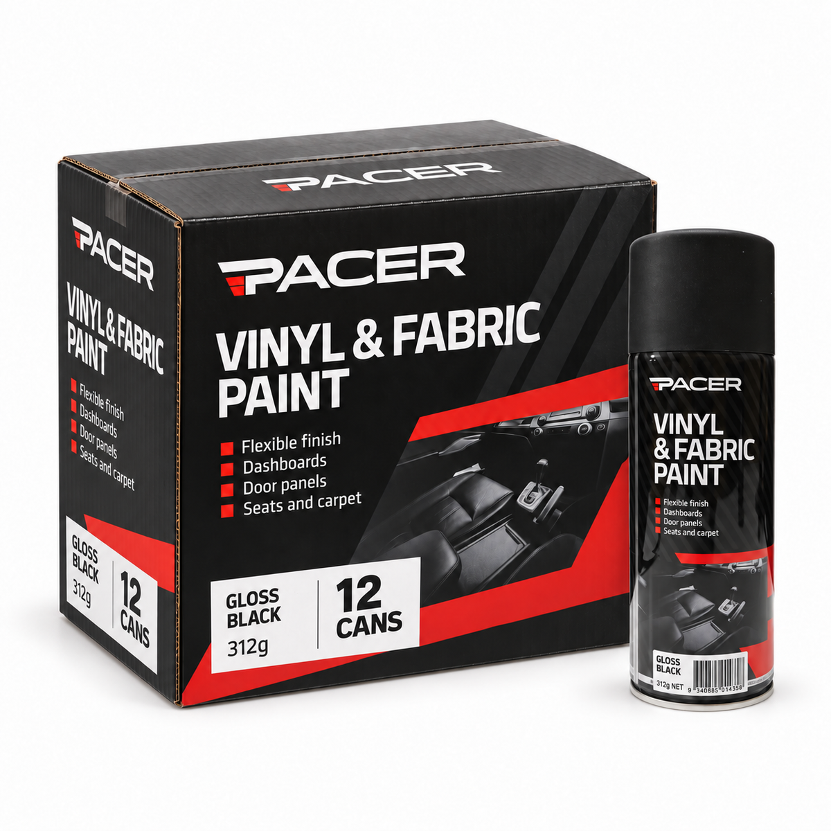 PACER VINYL & FABRIC PAINT 312GM - GLOSS Black (Box of 12)
