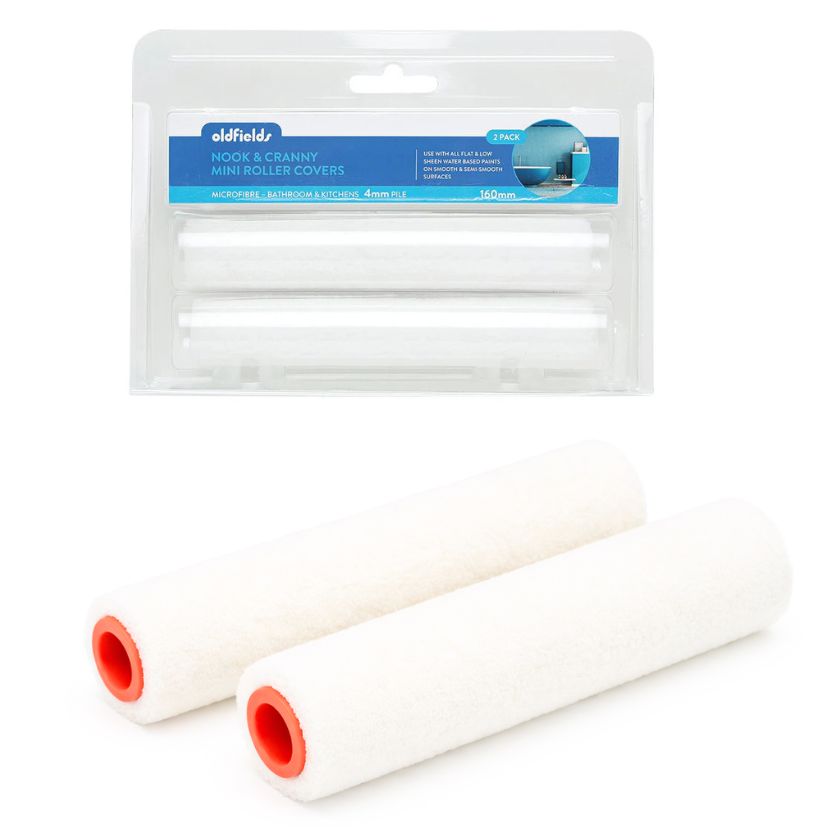 Oldfields Nook & Cranny Mini Roller Covers – Microfibre, 4mm Pile, 160mm (2 Pack) - South East Clearance Centre