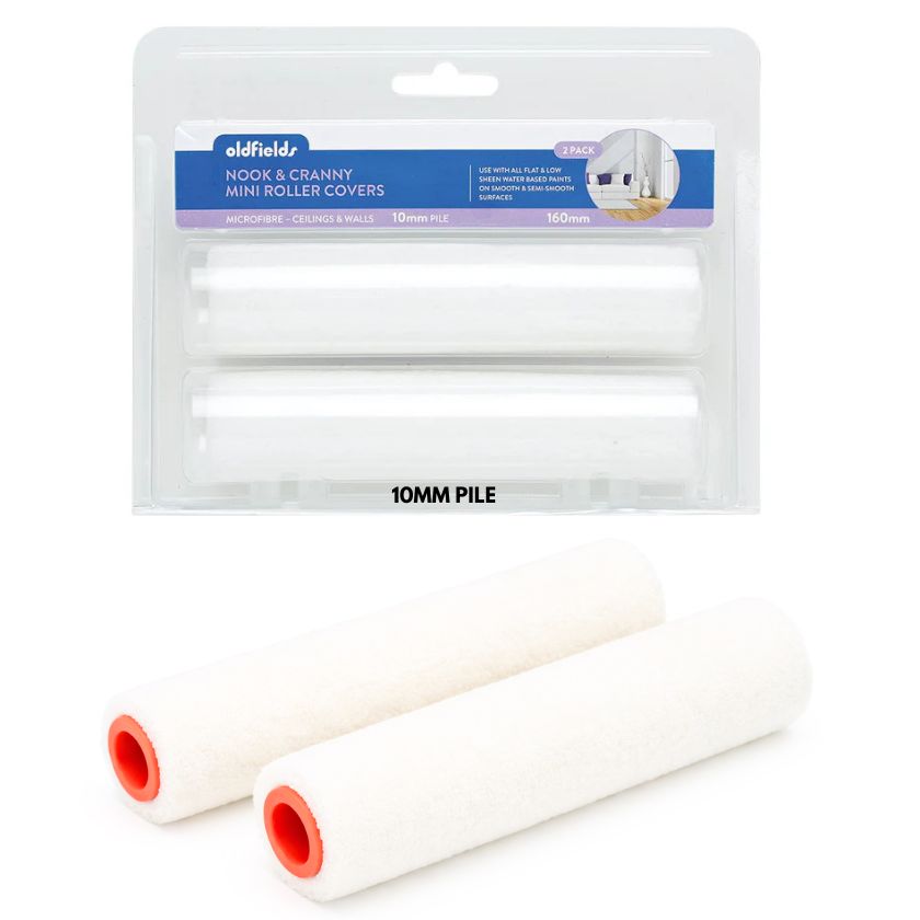 Oldfields Nook &amp; Cranny Mini Roller Covers – Microfibre, 10mm Pile, 160mm (2 Pack) - South East Clearance Centre