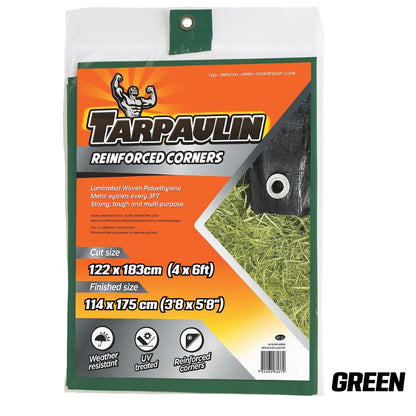 Heavy-Duty Tarpaulin – Reinforced Corners – Weather Resistant, UV Treated – 122 x 183cm  (4 x 6ft)  Finished Size 114 x 175 cm (3'8 x 5'8") - South East Clearance Centre