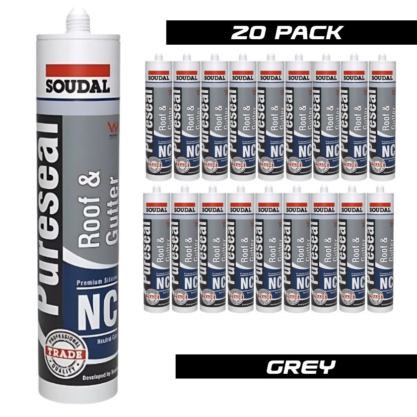 Soudal Pureseal Roof and Gutter Silicone, GREY 300ml (Box of 20)