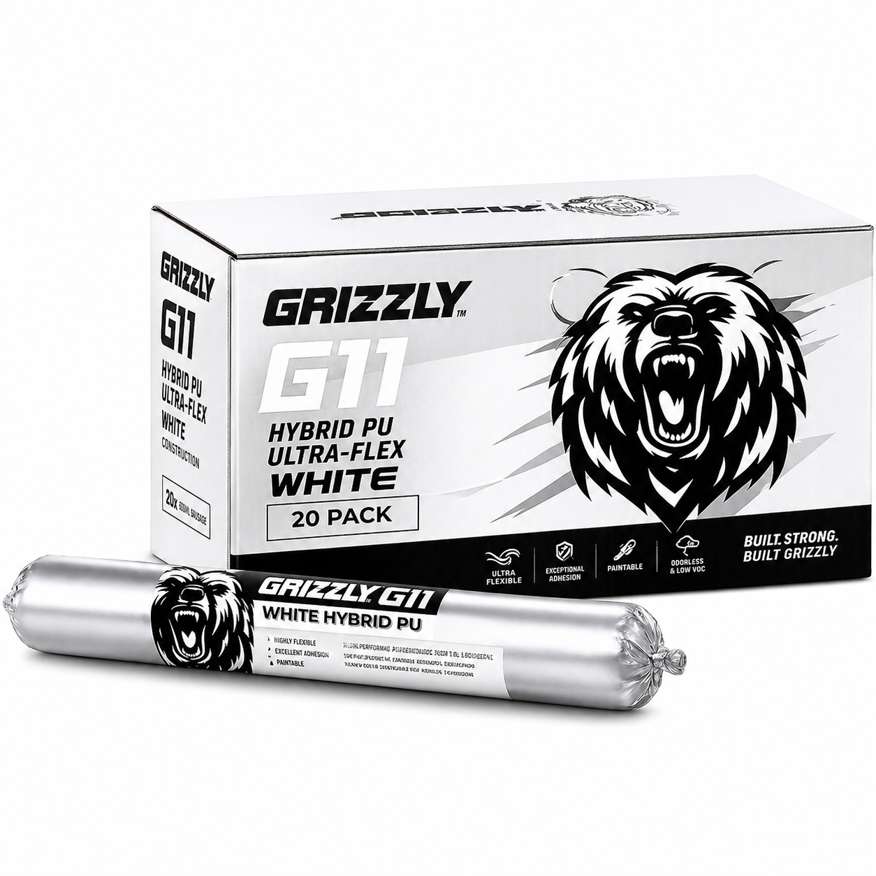 Grizzly G11 Hybrid PU Ultra Flex Joint Sealant & Adhesive 600ml – Box of 20 (White) - South East Clearance Centre