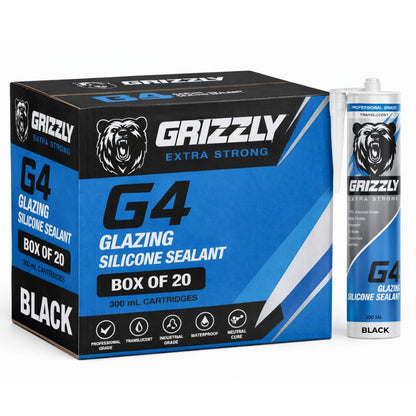 Grizzly G4 Black Glazing Silicone Sealant (Box of 20) - BLACK - South East Clearance Centre