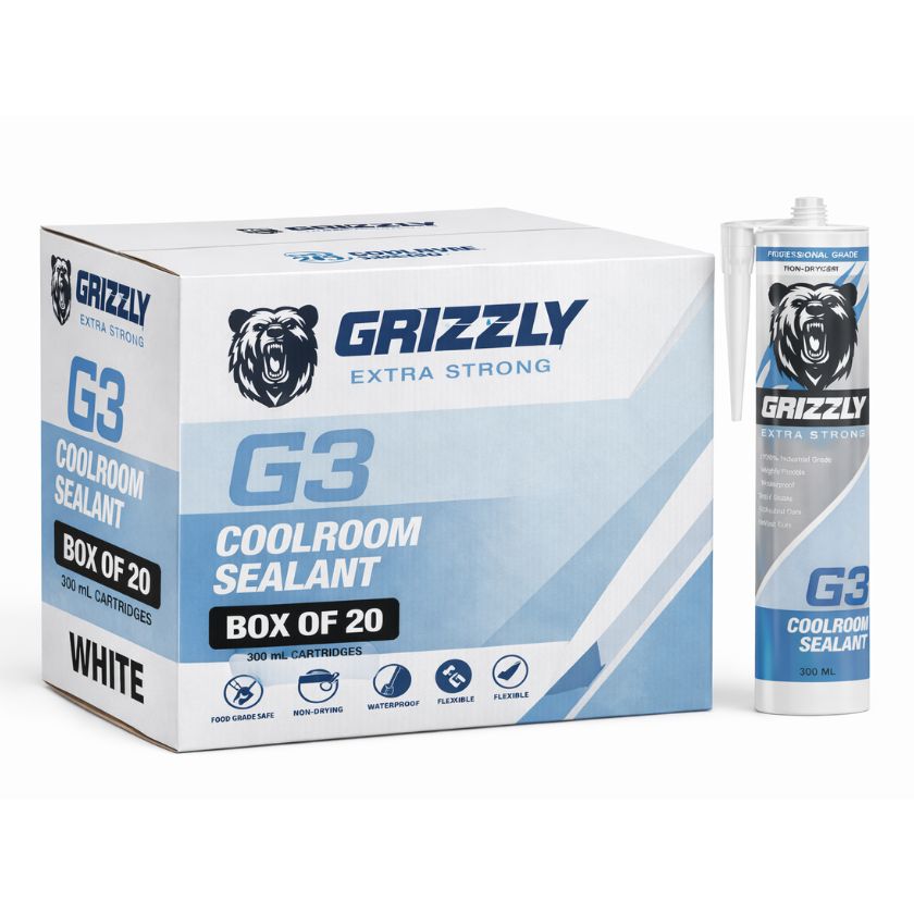 Grizzly G3 Coolroom Sealant White 300ml (Box of 20) – Food Grade Non-Drying Mastic - South East Clearance Centre