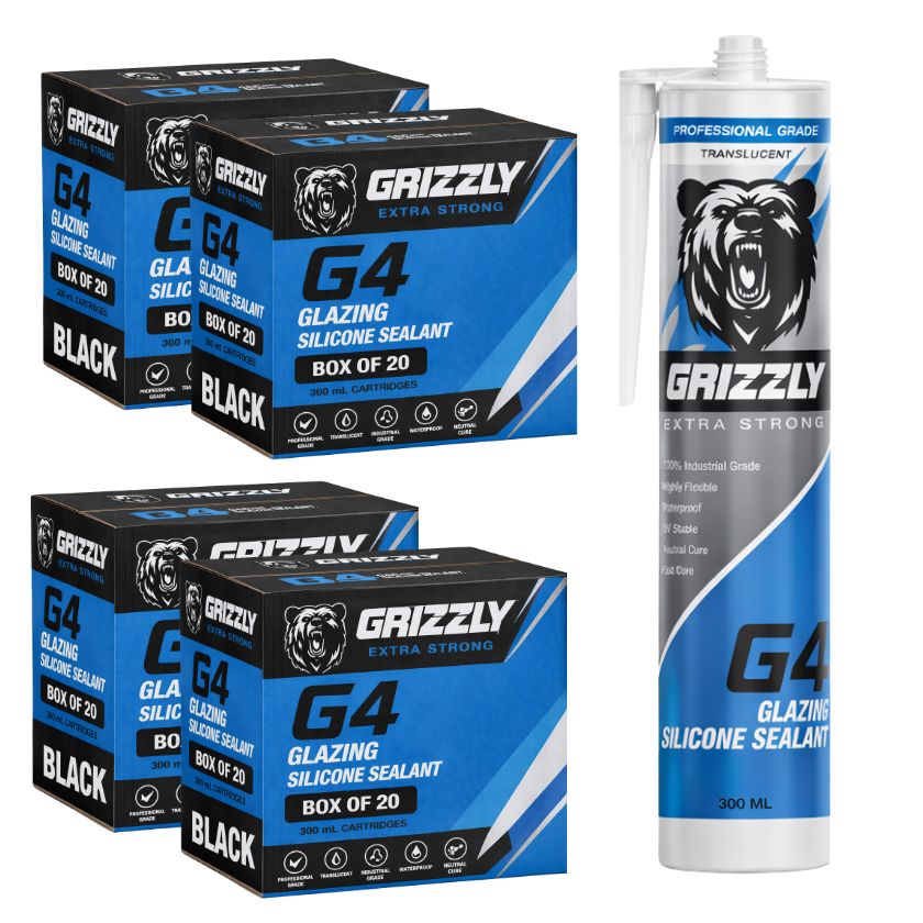 Grizzly G4 Black Glazing Silicone Sealant (Box of 20) - BLACK - South East Clearance Centre