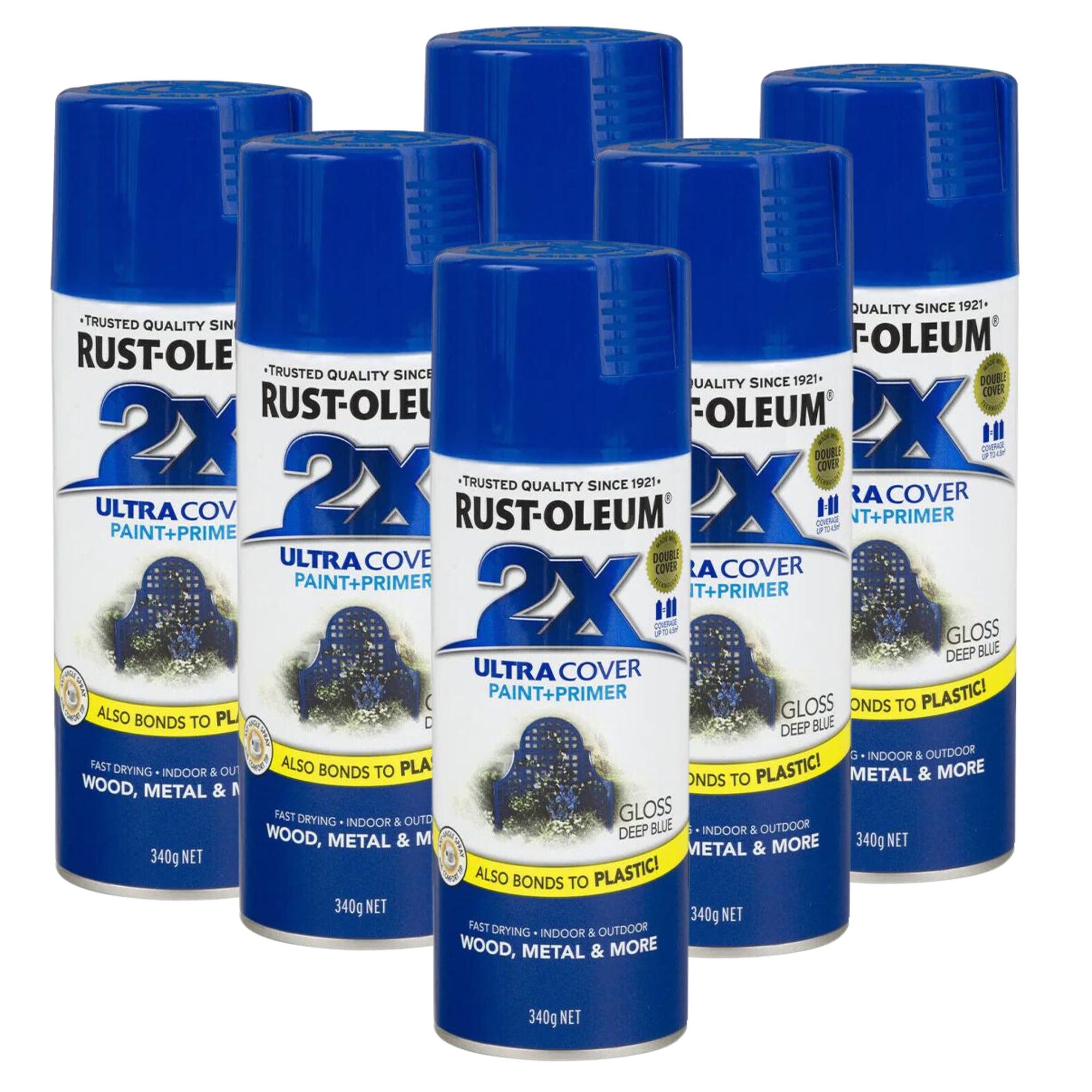 RUST-OLEUM 2X Gloss Paint & Primer Spray Paint 340g Deep Blue 276266 | Pack of 6 - South East Clearance Centre