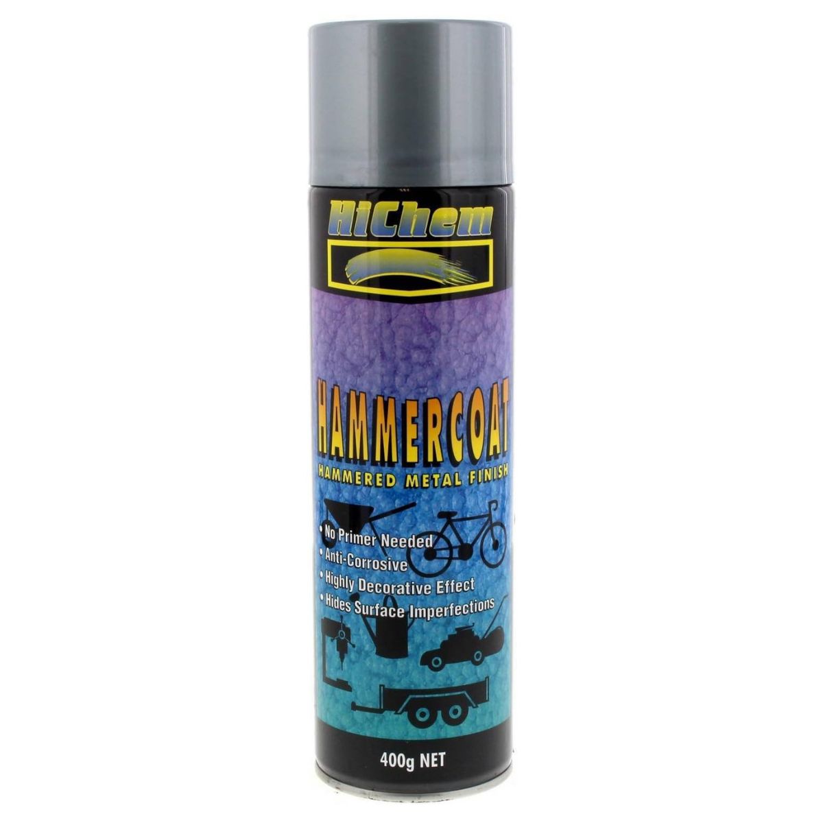 Hammercoat Silver Grey Spray Paint Can 400g HiChem Decorative Effect Tough - South East Clearance Centre