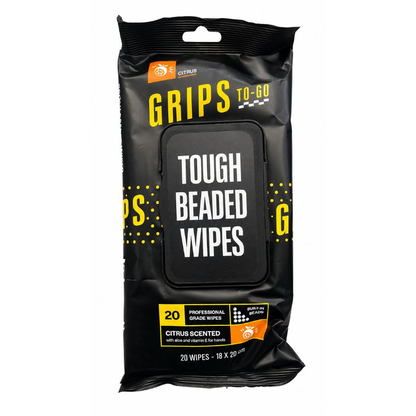 Grips To-Go Tough Beaded Wipes Citrus 18cm x 20cm Pack 20 GR20-85261 - South East Clearance Centre