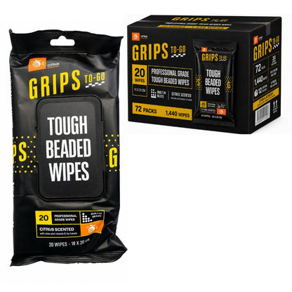 Grips To-Go Tough Beaded Wipes Citrus 18cm x 20cm Pack 20 GR20-85261 - South East Clearance Centre