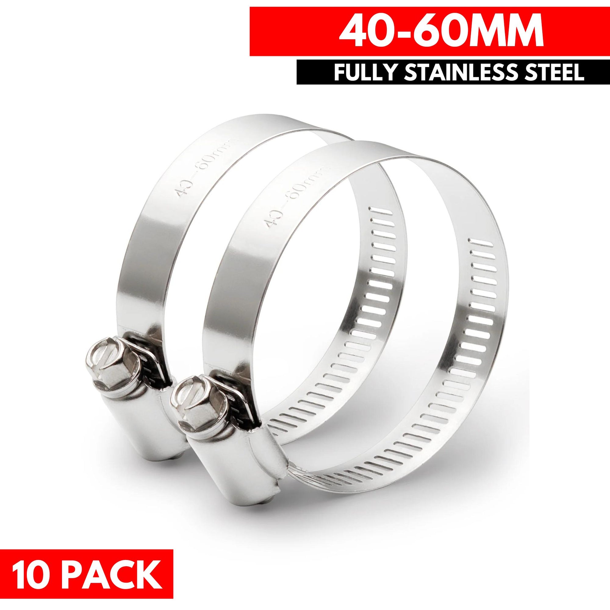 40-60mm - German Type 304 Hose Clamp - Fully Stainless Steel (10 Pieces) - South East Clearance Centre