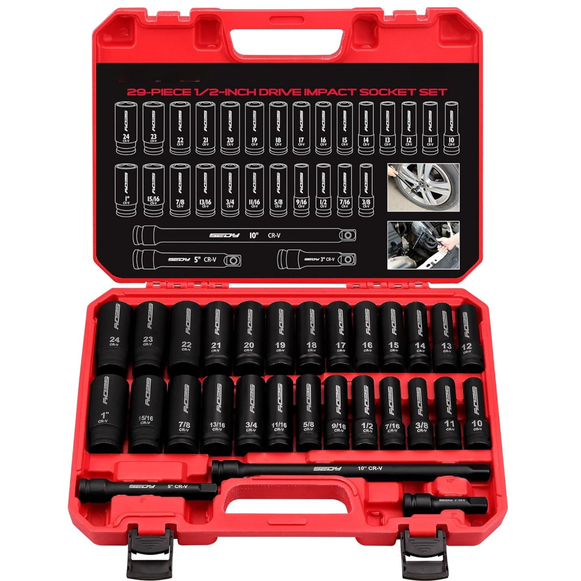 1/2" Drive Impact Socket Set, Metric & Imperial 29 Pieces - South East Clearance Centre