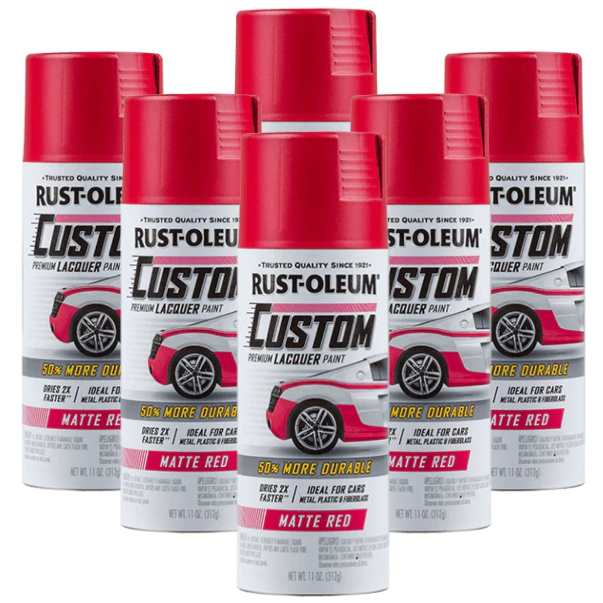 (6 Cans) Rust-Oleum 311484 Automotive Premium Custom Lacquer Spray Paint, 11 oz 312g, Matte Red - South East Clearance Centre