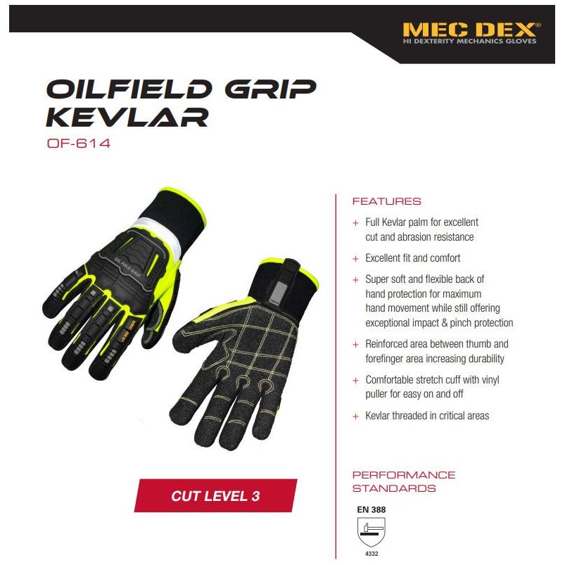 MEC DEX OF-614-Y- Oil Field Grip Kevlar Gloves (6 Pairs) - South East Clearance Centre