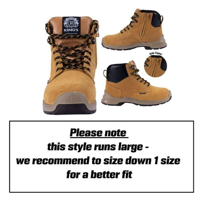 King's Wheat Lace-Up Zip Sided Ankle Safety Boots