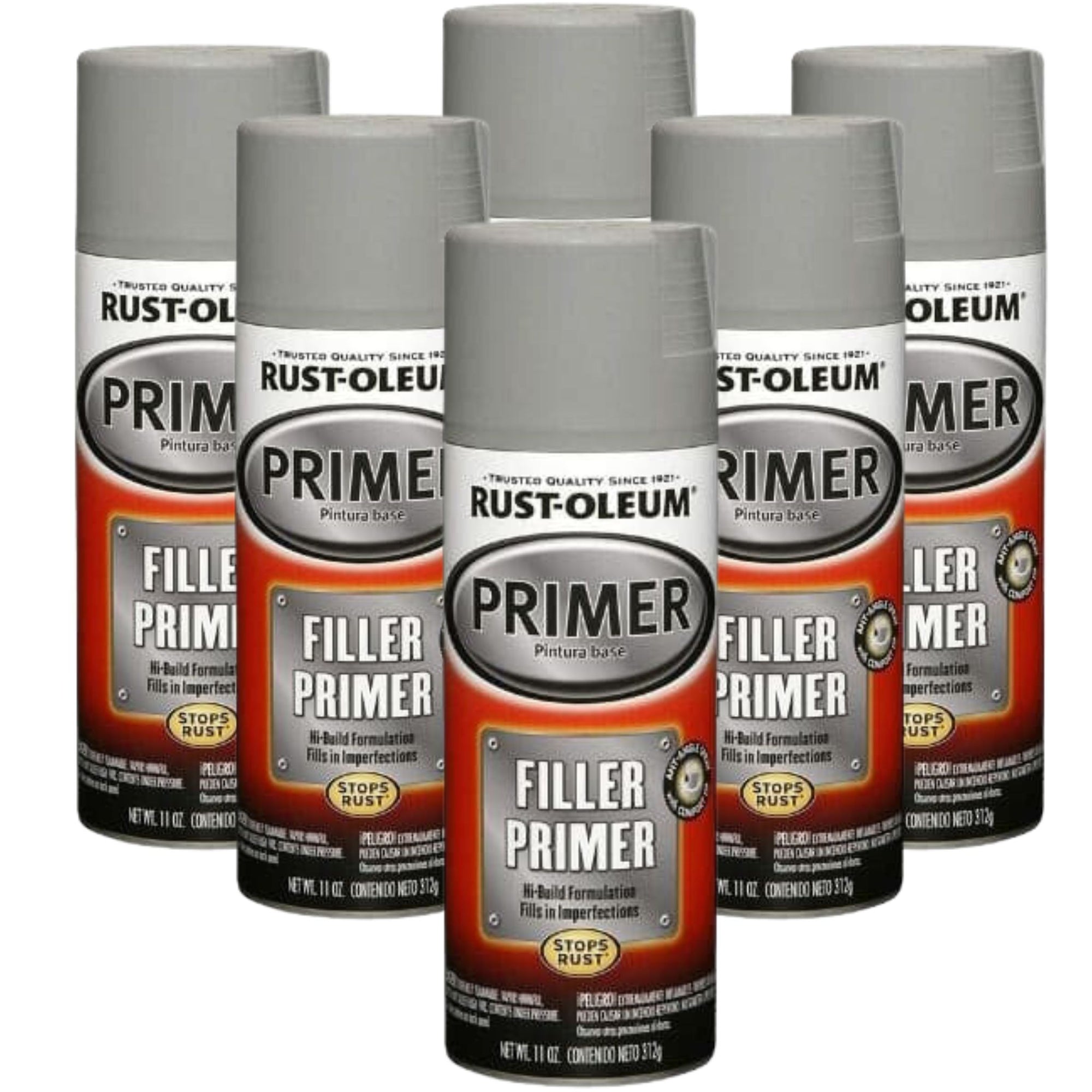 6 CANS - Rust-Oleum Automotive Filler Primer 312g Spray (249279) - South East Clearance Centre