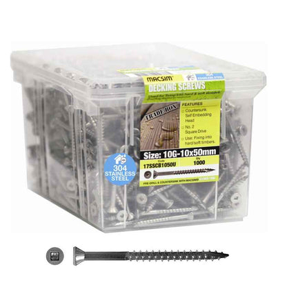 Macsim 10 x 50mm Stainless Steel Countersunk Decking Screws Qty 1000