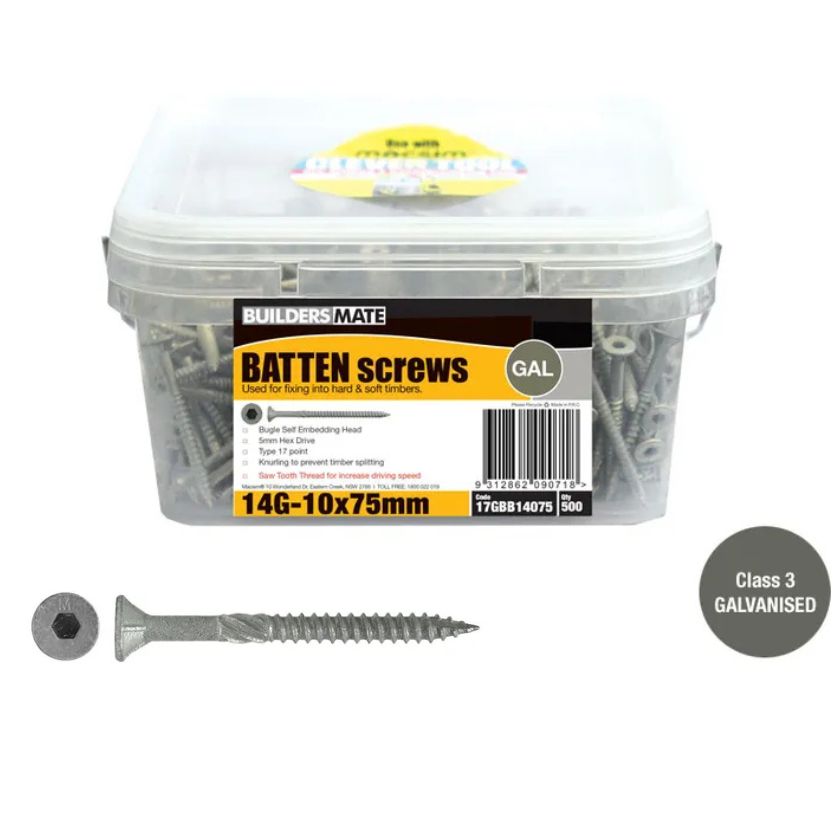 Macsim Batten Screw C3 Galvanised 14G x 75mm - Box of 500