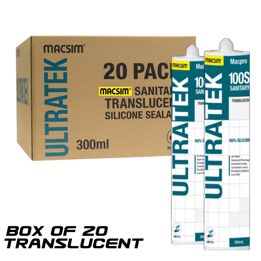 Macsim Macpro ULTRA-TEK 100S Neutral Cure Kitchen & Bathroom UV Resistant Translucent Silicone (Box of 20) - South East Clearance Centre