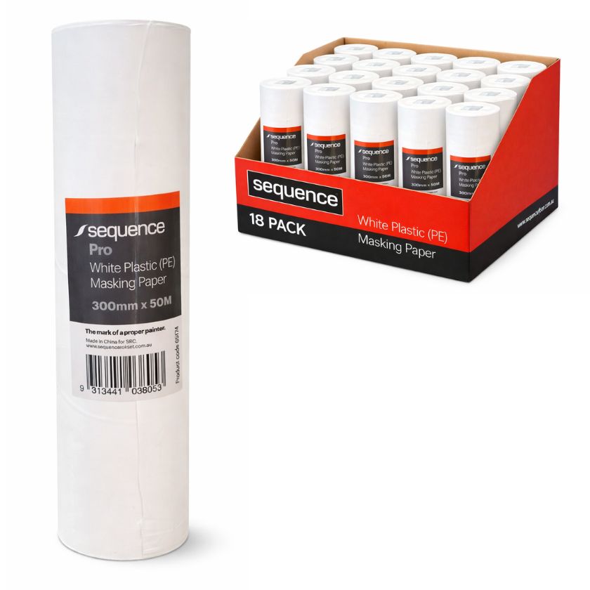 Sequence Pro White Plastic Masking Paper - 300mm x 50 metres - South East Clearance Centre