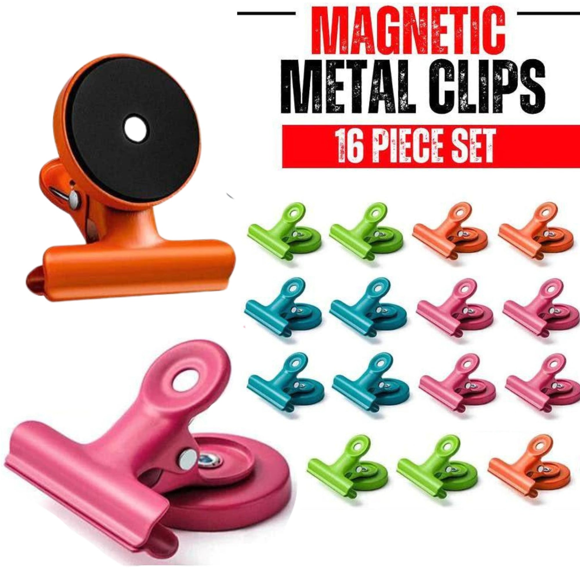 16 Piece Magnetic Spring Clips Kitchen Fridge Magnet Holders Home Office - South East Clearance Centre