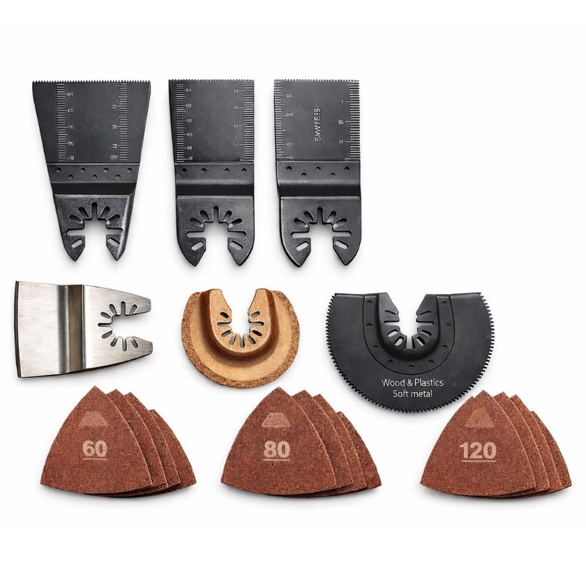 16 Piece Multi Tool Blade & Accessory Kit – Oscillating Tool Set (Cut, Scrape & Sand) - South East Clearance Centre
