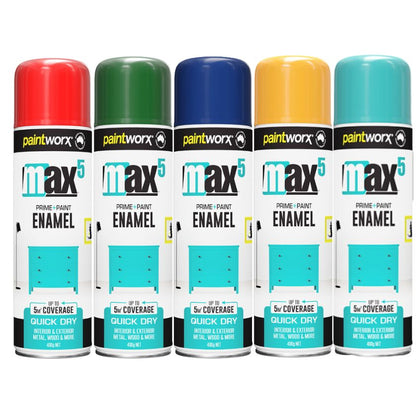 (6 Cans) Paintworx MAX5 Enamel Paint + Primer 400g | GLOSS - South East Clearance Centre