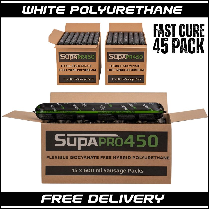 (45 Pack) SupaPro 450 Fast Cure Hybrid Polyurethane Sausage Sealant 600g – White