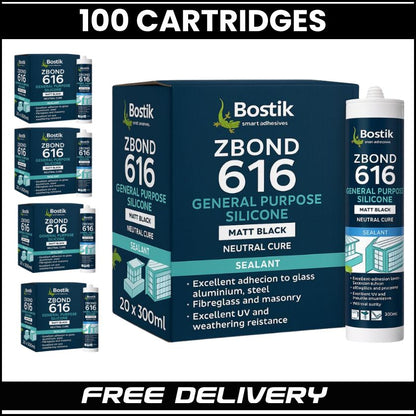 BOSTIK General Purpose Silicone, Neutral Cure (Box of 100) | Matt Black