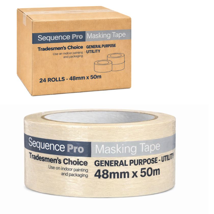 Sequence General Purpose Utility Masking Tape 48mm x 50m (Carton of 24 Rolls) - South East Clearance Centre