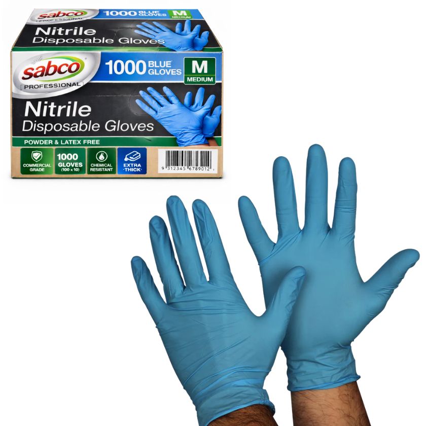 SABCO SABC-8005 BLUE NITRILE DISP GLOVES MEDIUM - BOX of 1000 GLOVES - South East Clearance Centre