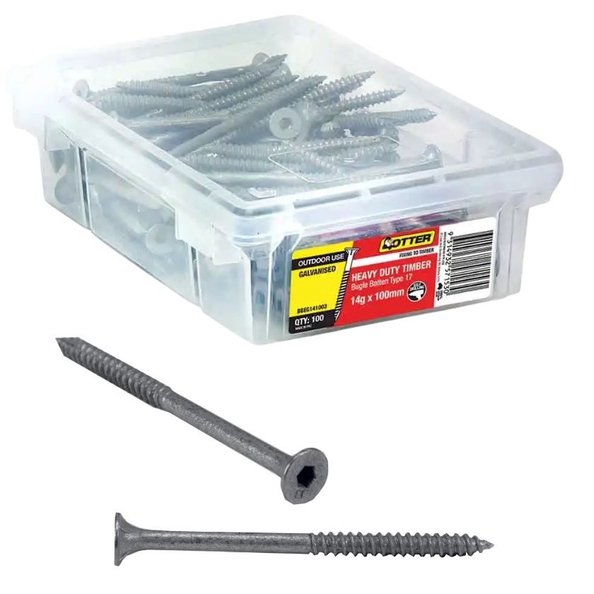 OTTER 100 Pack 14g x 100mm Batten Bugle Screw T17 Galv BBEG141003