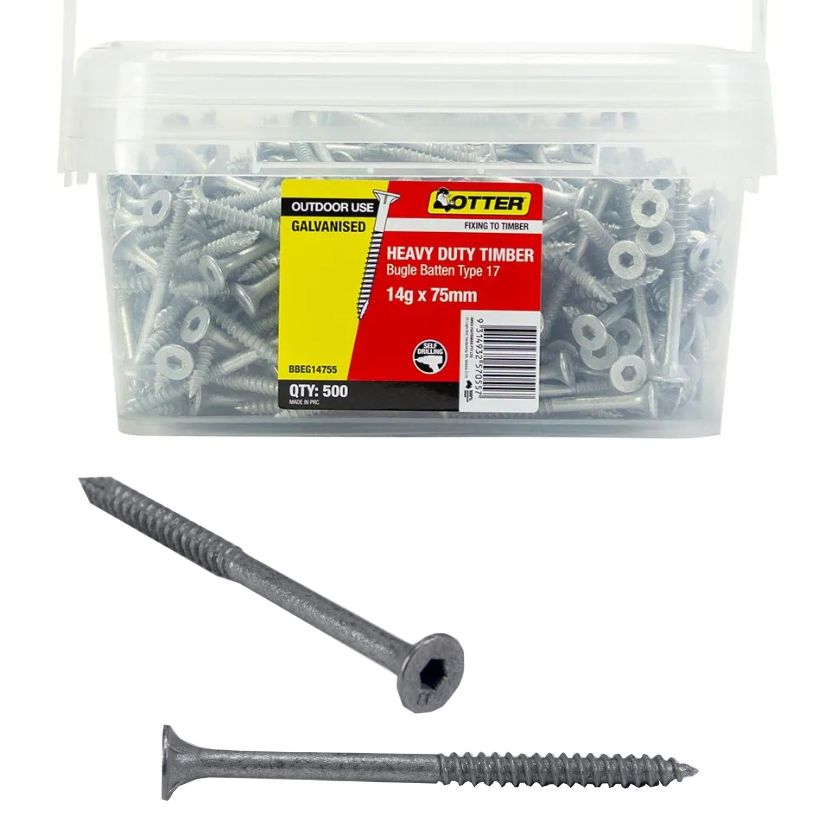 OTTER 14G x 75mm Bugle Batten Screws T17 – 500 Pack BBEG14755